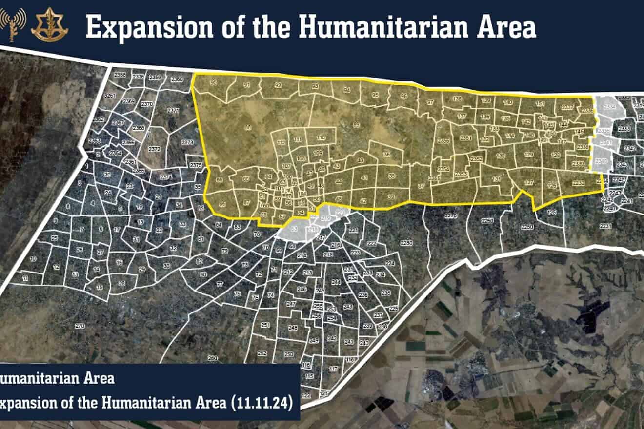 The updated borders of the IDF's Gaza humanitarian zone published on Nov. 11, 2024. Credit: IDF