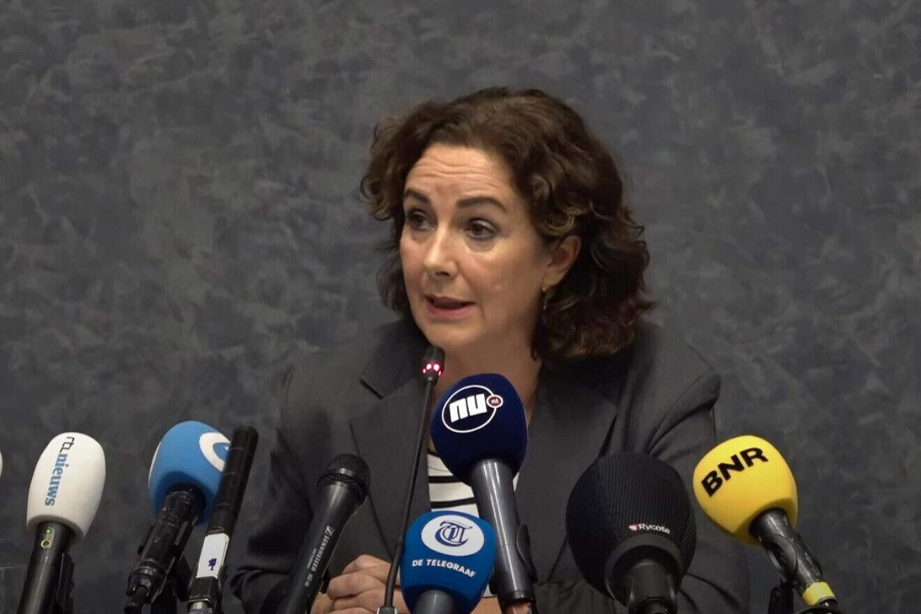 Femke Halsema, the mayor of Amsterdam, speaks at a press conference about the violent attacks by Muslims on Israeli soccer fans the night before at a Nov. 7 match in the city, Nov. 8, 2024. Credit: Courtesy of the Municipality of Amsterdam.