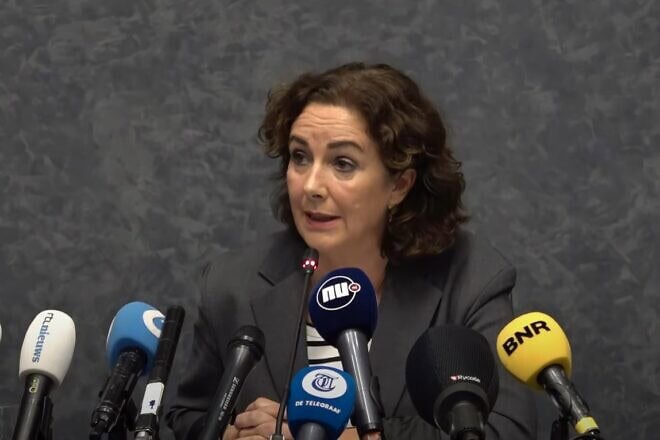 Femke Halsema, the mayor of Amsterdam, speaks at a press conference about the violent attacks by Muslims on Israeli soccer fans the night before at a Nov. 7 match in the city, Nov. 8, 2024. Credit: Courtesy of the Municipality of Amsterdam.