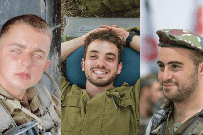 Slain Israel Defense Forces soldiers Sgt. 1st Class (res.) Idan Kenan, Capt. Yogev Pazy and Staff Sgt. Noam Eitan. Credit: IDF.