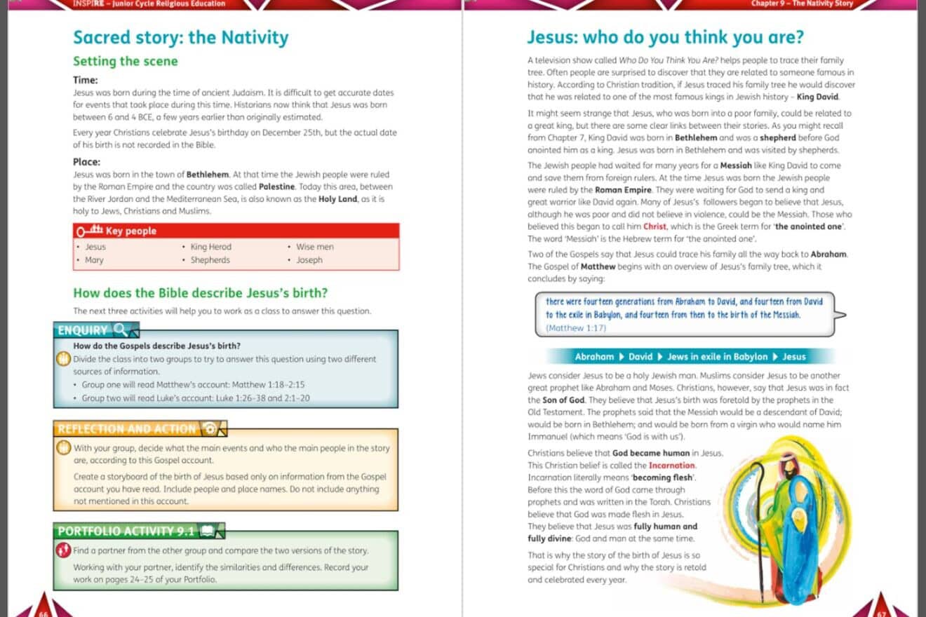 The text of an Irish schoolbook inaccurately states that Jesus was born in "Palestine." Screen capture from IMPACT-se's report titled "European Textbooks Ireland Review."