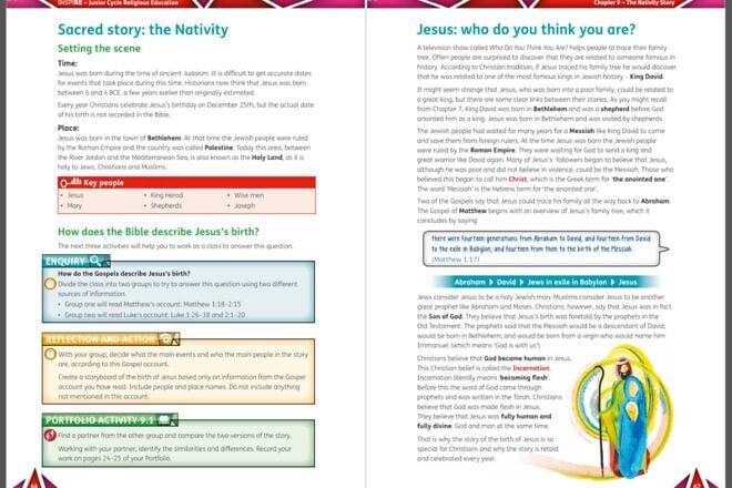 The text of an Irish schoolbook inaccurately states that Jesus was born in "Palestine." Screen capture from IMPACT-se's report titled "European Textbooks Ireland Review."