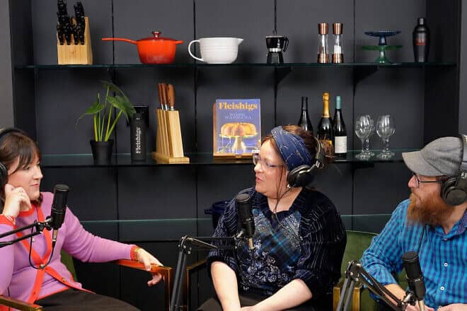 Kosher food influencer Raizy Fried (left) joins Fleishig magazine's Shifra and Shlomo Klein, in the inaugural episode of GLATT. Credit: Courtesy.