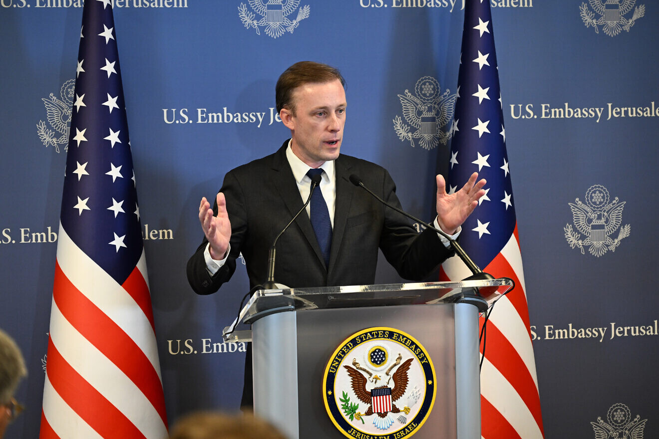 Jake Sullivan, the U.S. national security advisor, addresses the press at the U.S. embassy in Jerusalem, Dec. 12, 2024. Credit: U.S. embassy Jerusalem.