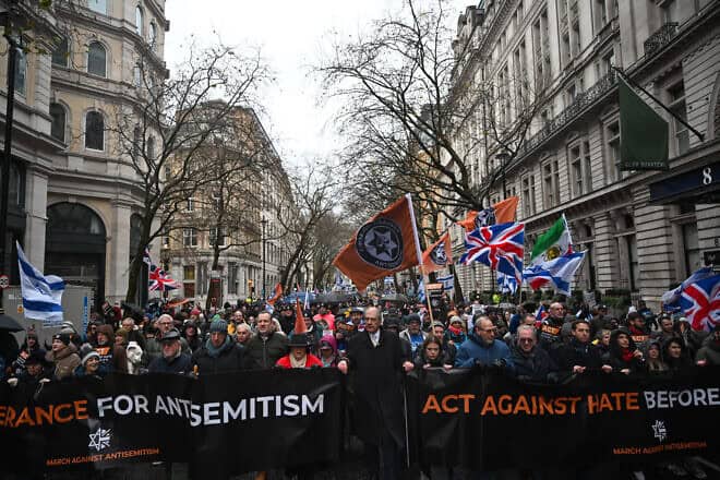 Tens of thousands of people participate in the March Against Antisemitism in London, on Dec. 8, 2024. Photo by Stuart Mitchell/Campaign Against Antisemitism.