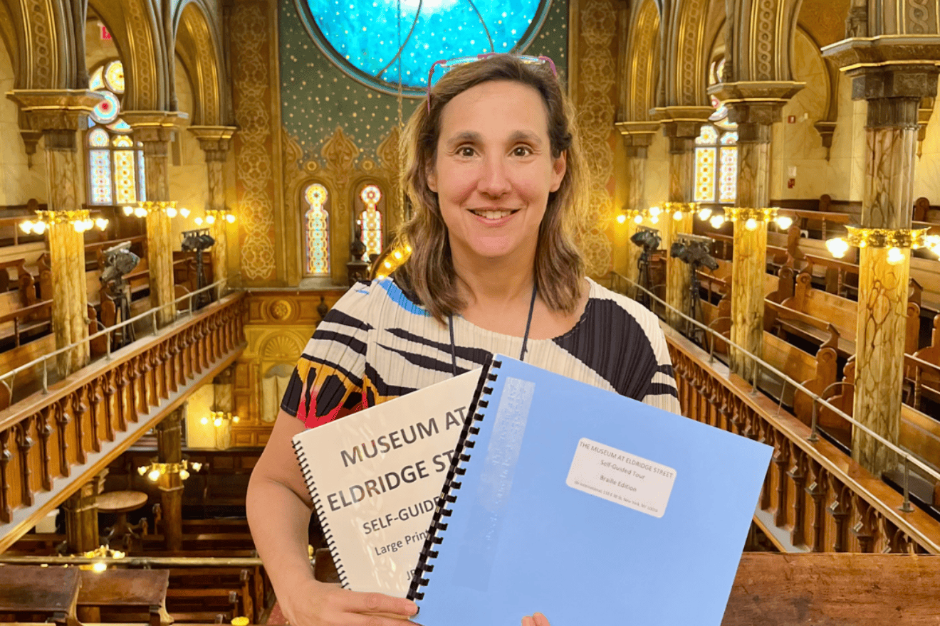 Large print and braille versions of the Eldridge Street Museum's self-guided tour are available free of charge by JBI thanks to a grant from the New York Community Trust. Credit: Courtesy of JBI and the Museum at Eldridge Street.