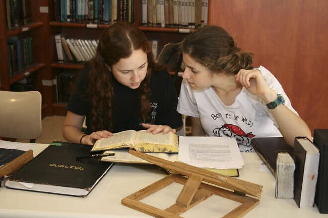 Women study at the women's school of Torah studies, Midreshet Lindenbaum, in Jerusalem on June 3, 2009. Photo by Gershon Elinson/Flash90.