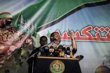 Hamas's Khalil al-Hayya speaks at a terrorist rally in Rafah in the southern Gaza Strip, Sept. 15, 2015. Photo by Emad Nassar/Flash90.