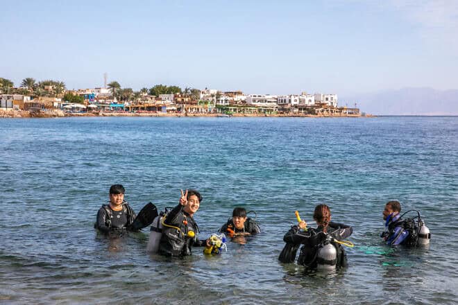 Tourists dive at a beach in Dahab, in Egypt's Sinai Peninsula, on June 1, 2019. Photo by Yossi Aloni/Flash90.