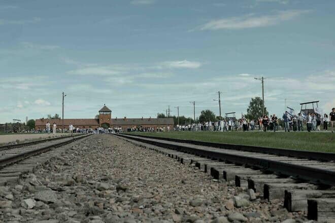 The March of the Living at the Auschwitz-Birkenau camp site in Poland, as Israel marks annual Holocaust Memorial Day, May 6, 2024. Photo by Chen Schimmel/Flash90.
