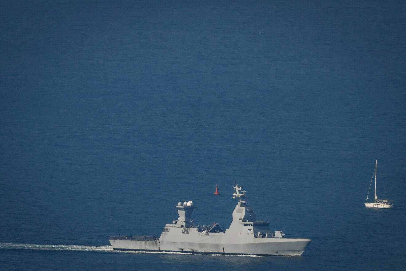 An Israeli Navy warship off the coast of Haifa, on Aug. 1, 2024. Photo by Chaim Goldberg/Flash90.