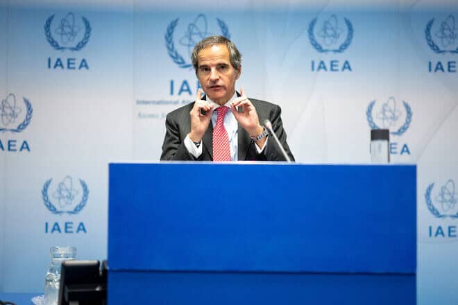 Rafael Grossi, director general of the International Atomic Energy Agency, speaks to journalists during his press conference after the IAEA's Board of Governors meeting at the agency's headquarters in Vienna, Austria on Nov. 20, 2024. Photo by Joe Klamar/AFP via Getty Images.
