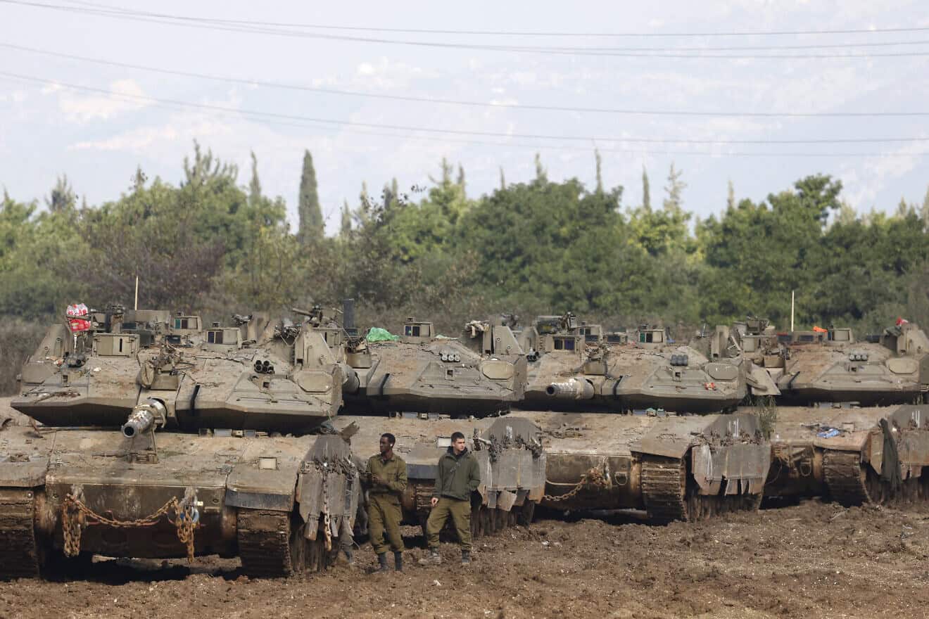 Israeli tanks near the border with Lebanon on Nov. 28, 2024. Photo by Jalaa Marey/AFP via Getty Images.