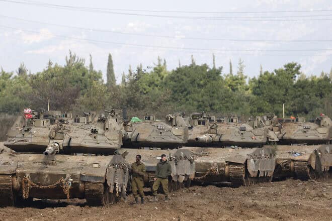 Israeli tanks near the border with Lebanon on Nov. 28, 2024. Photo by Jalaa Marey/AFP via Getty Images.