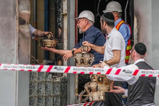 Congregation members recover items from the Adass Israel Synagogue on Dec. 6, 2024 in Melbourne, Australia. Photo by Asanka Ratnayake/Getty Images.