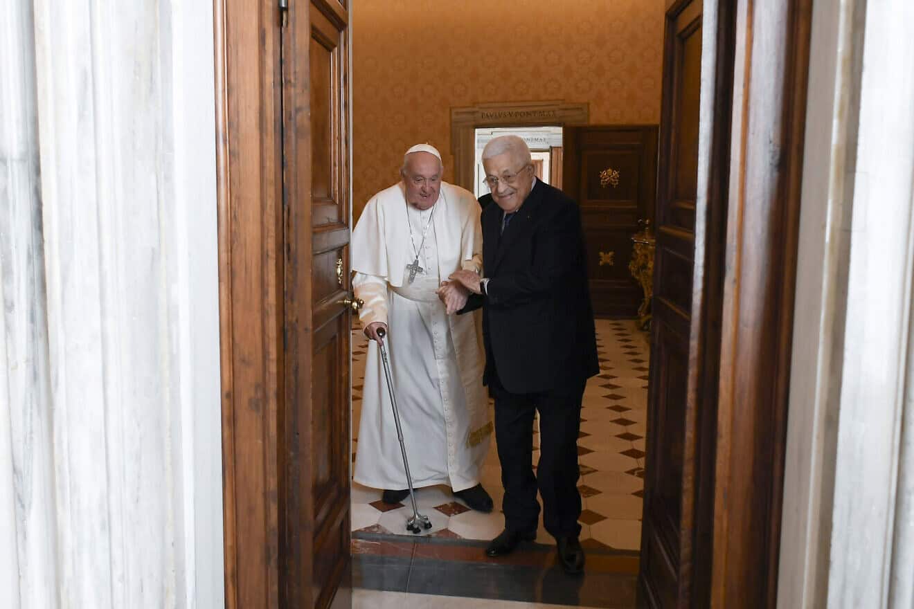 Pope Francis meets Palestinian Authority chief Mahmoud Abbas at the Vatican, Dec. 12, 2024. Photo by Vatican Media via Vatican Pool/Getty Images.