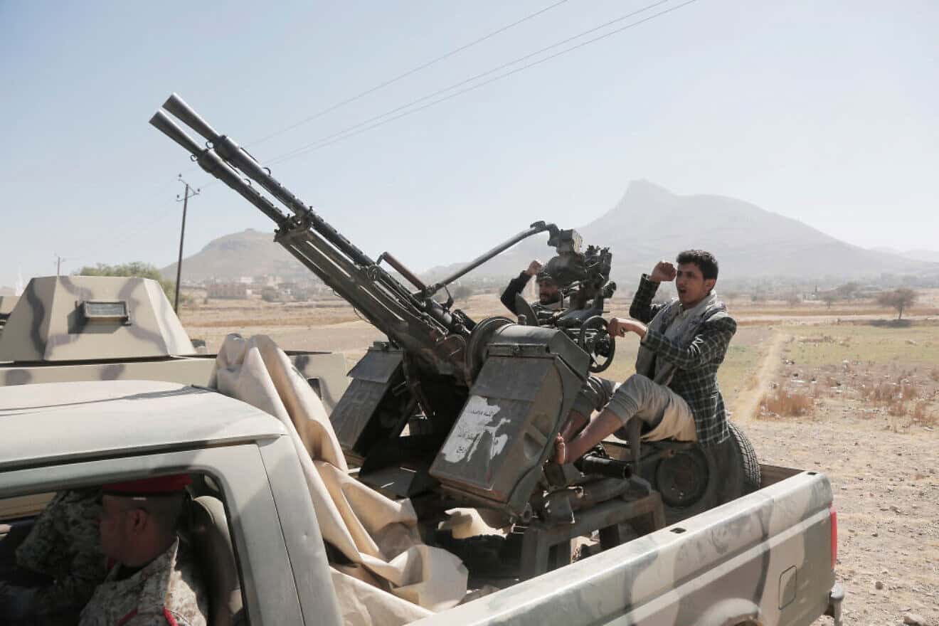 Houthi fighters during a tribal rally staged on the outskirts of Sanaa against Israeli and U.S. aerial attacks on Yemen, on Dec. 17, 2024. Photo by Mohammed Hamoud/Getty Images.