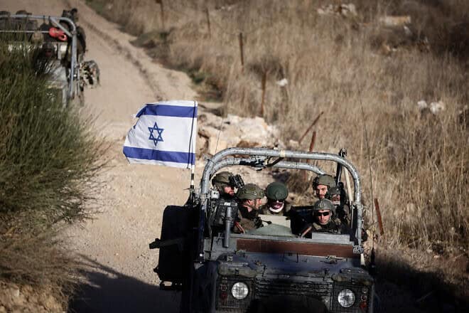 Israeli soldiers operating on the Syrian side of the border fence, Dec. 15, 2024. Photo by Jamal Awad/Flash90.