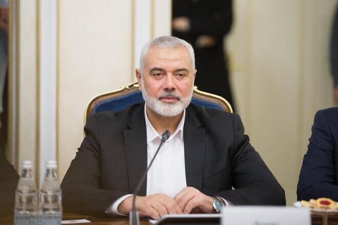 Hamas leader Ismail Haniyeh attends a meeting in Moscow on March 3, 2020. Source:  Wikimedia Commons.