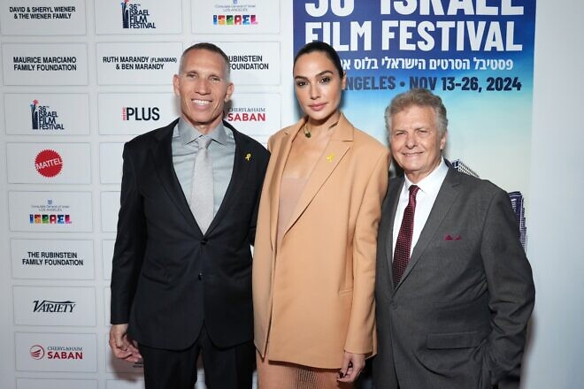 At the 36th annual Israel Film Festival in Los Angeles are (from left) Ynon Kreiz, Mattel chairman and CEO; actress Gal Gadot; and Meir Fenistein, founder and executive director of the Israel Film Festival, which ran from Nov. 13-26, 2024. Photo by Jordan Strauss/January Images.