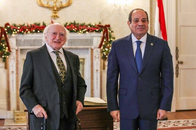 Ireland's President Michael Higgins with Egypt's President Abdel Fattah el-Sisi at Aras an Uachtarain in Dublin ahead of their meeting on Dec. 11, 2024. Photo by Paul Faith/AFP via Getty Images.