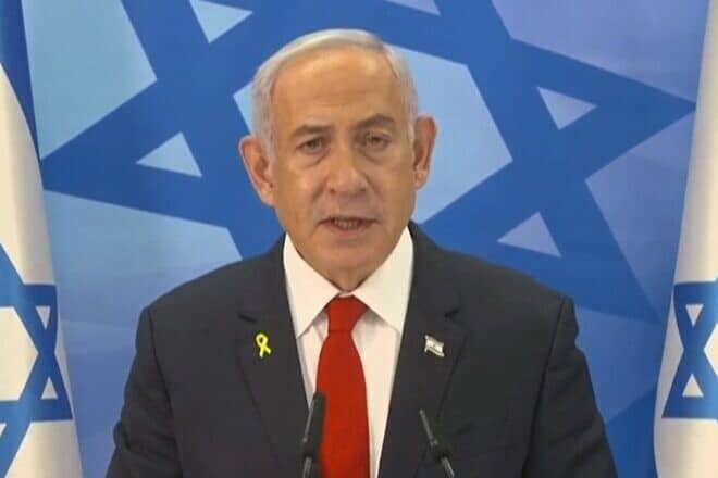 Israeli Prime Minister Benjamin Netanyahu holds a press conference on the situation on various war fronts, Dec. 9, 2024. Photo by Ma'ayan Toaf/GPO.