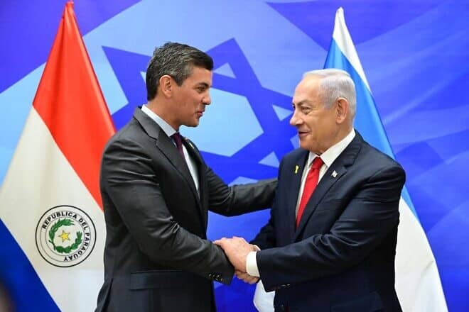 Israeli Prime Minister Benjamin Netanyahu and Paraguayan President Santiago Peña inaugurate the embassy of Paraguay in Jerusalem on Dec. 12, 2024. Credit: Amos Ben-Gershom/GPO.