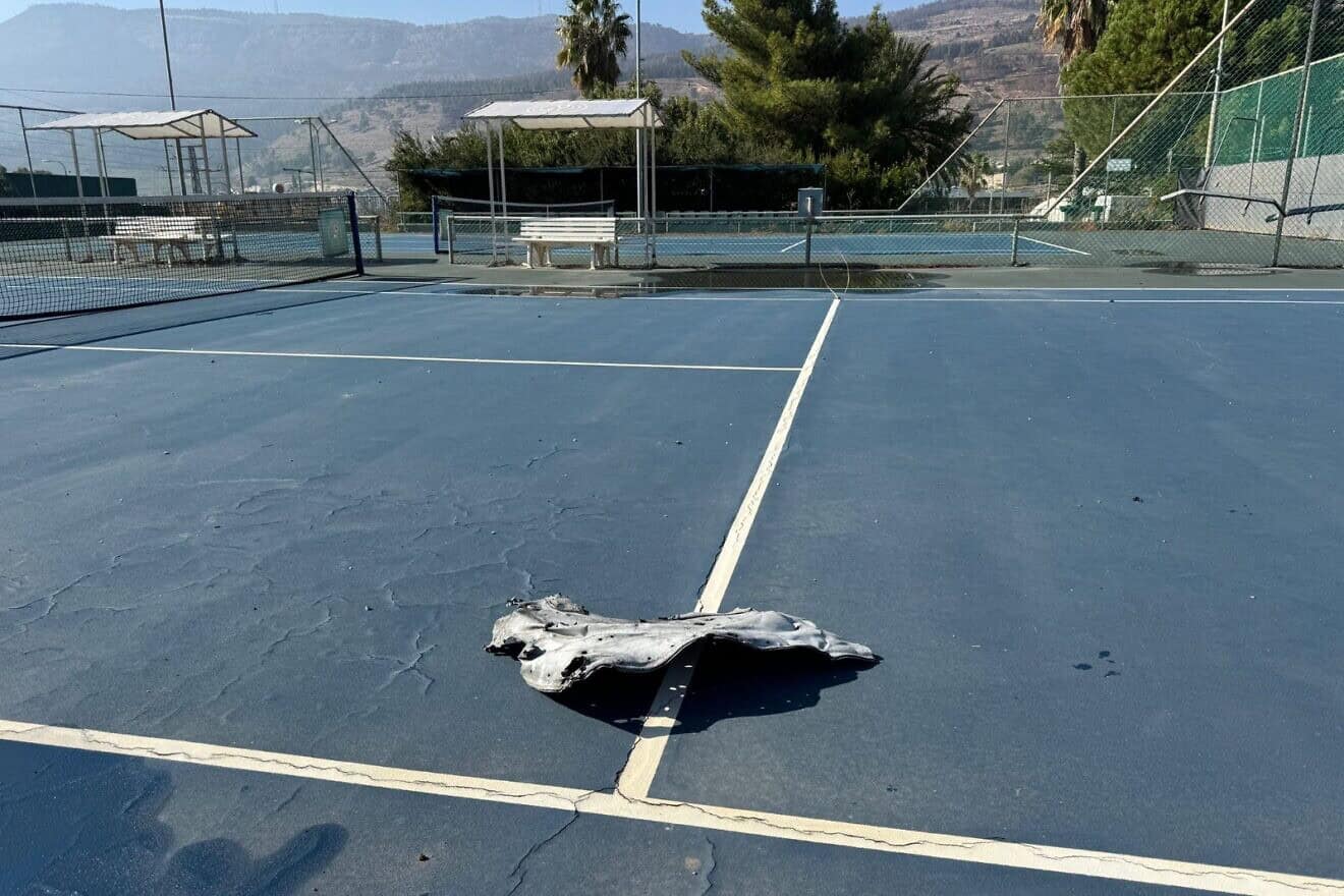 Damage at the Israel Tennis and Education Center (ITEC) in Kiryat Shmona after 14 months of cross-border fighting with Hezbollah. Credit: Courtesy.