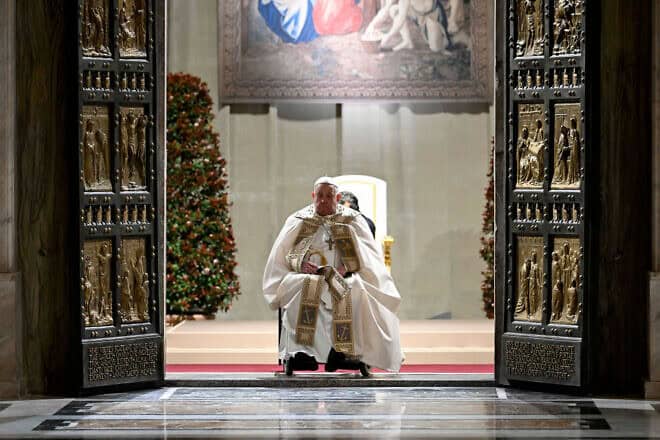 Pope Francis inaugurates the Catholic Church's 2025 Jubilee Year with the opening of the Holy Door at St. Peter's Basilica in Vatican City on Dec. 24, 2024. Photo by Vatican Media via Vatican Pool/Getty Images.