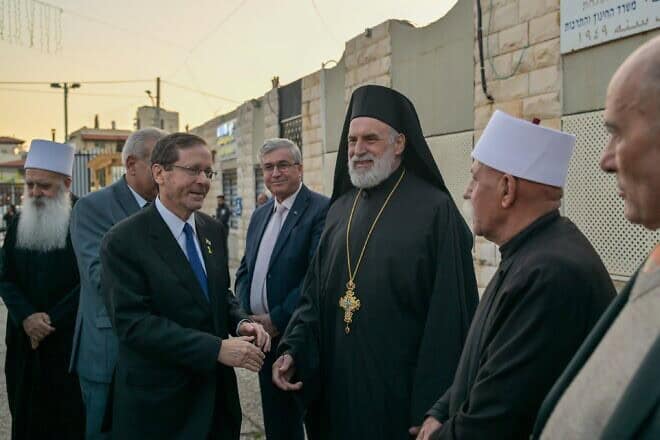 Israeli President Isaac Herzog meets with religious leaders in Acre in northern Israel, Dec. 24, 2024. Credit: Koby Gideon (GPO).