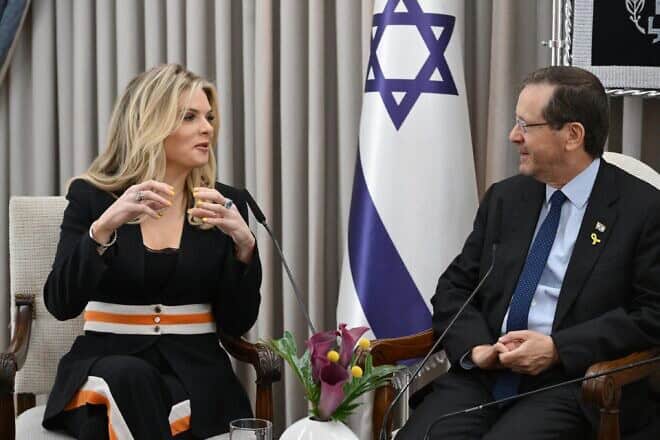 Erin Molan meets Israeli President Isaac Herzog in Jerusalem, Israel on Dec. 23, 2024. Photo by Amos Ben-Gershom (GPO).