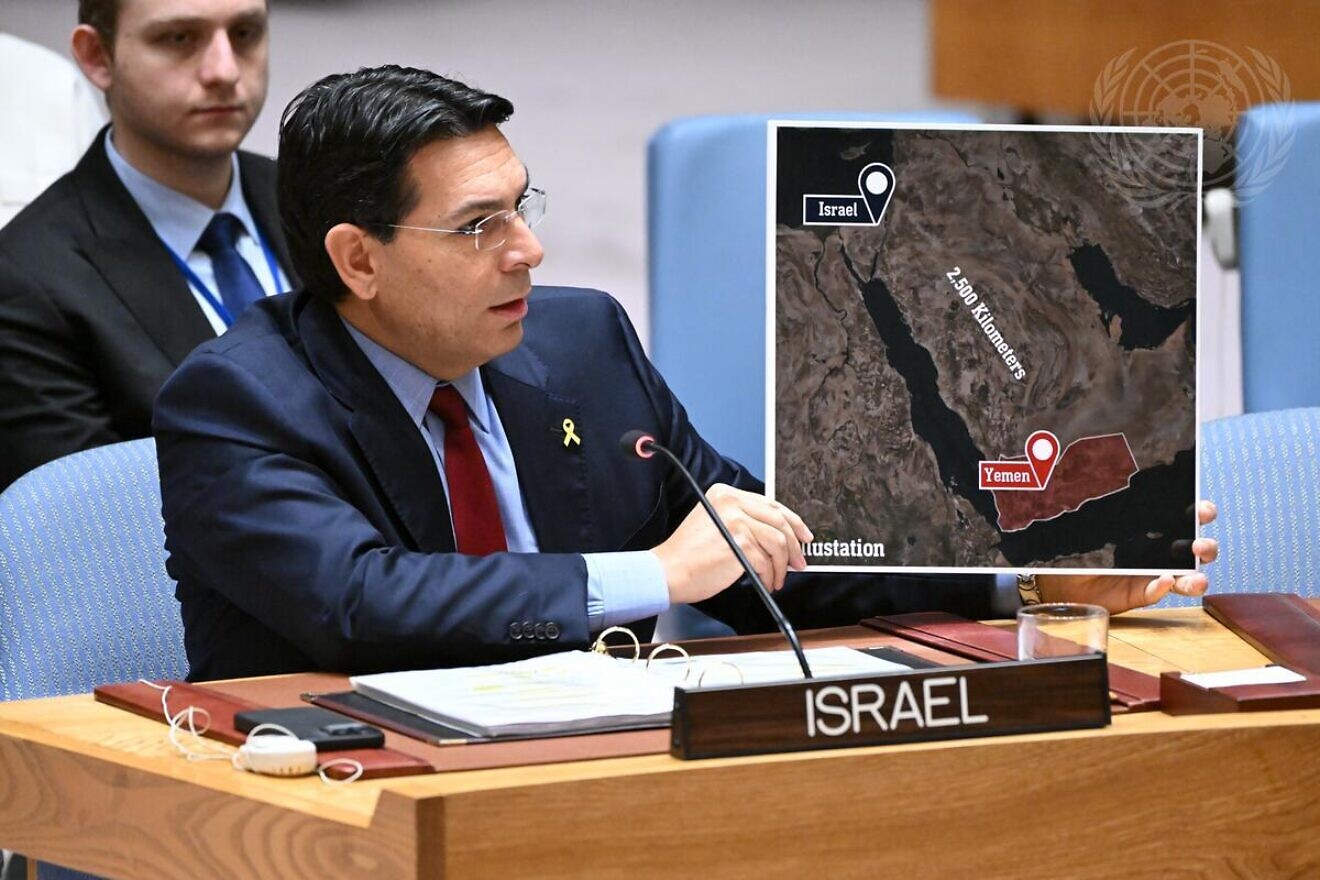 Danny Danon, Israeli ambassador to the United Nations, briefs the Security Council meeting on threats to International Peace and Security in Yemen and Israel, Dec. 30, 2024. Credit: Evan Schneider/U.N. Photo.