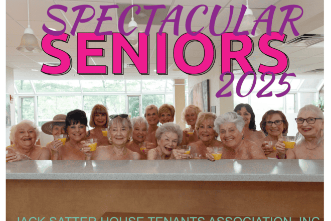 “Spectacular Seniors” 2025 calendar created by the Jack Satter House Tenants Association in Revere, Mass. Photo by Marilia Lima.