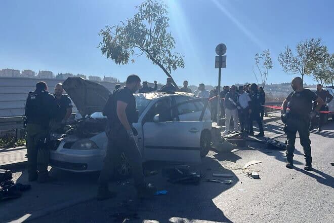 Israeli security forces at the scene of an attempted stabbing attack at the Hizme checkpoint near Jerusalem, Israel on Dec. 23, 2024.