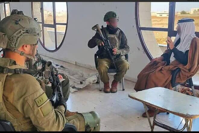 Israeli officers meet with a Syrian mayor, December 2024. Credit: The IDF Spokesperson's Unit.