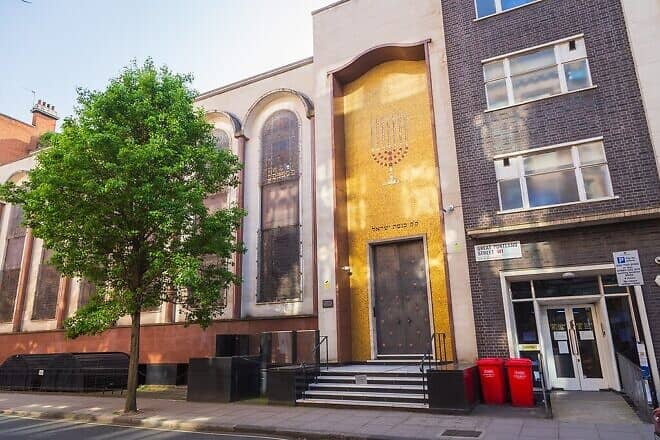 London's Central Synagogue at Great Portland Street in Westminster, on May 8, 2024. Credit: Adrian Scottow via Wikimedia Commons.