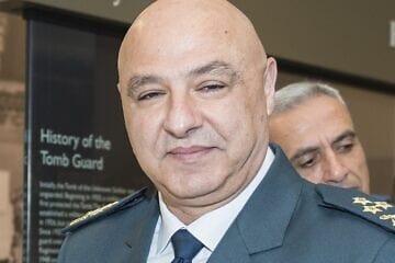 Gen. Joseph Aoun, commander of the Lebanese Armed Forces, at a wreath-laying ceremony at the Tomb of the Unknown Soldier in Arlington, Va. on June 26, 2018. Photo by Elizabeth Fraser/Arlington National Cemetery via Wikimedia Commons.