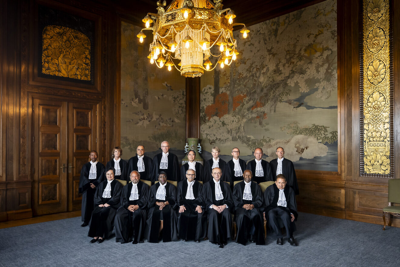 Members and registrar of the International Court of Justice in the Japanese Room of the Peace Palace in the Hague in July 2024. Credit: Frank van Beek/U.N. Photo/ICJ-CIJ.