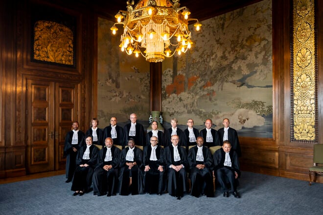 Members and registrar of the International Court of Justice in the Japanese Room of the Peace Palace in the Hague in July 2024. Credit: Frank van Beek/U.N. Photo/ICJ-CIJ.