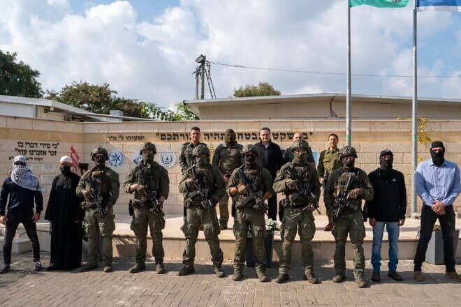 Israeli Defense Minister Israel Katz with Israel Defense Forces serving in Judea and Samaria, Jan. 12, 2024. Photo by Ariel Hermoni/Ministry of Defense.