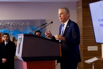 Michael Herzog, outgoing Israeli ambassador to the United States, speaking at his farewell event at the Israeli embassy in Washington, D.C., on Jan. 16, 2025. Photo by Shmulik Almany.