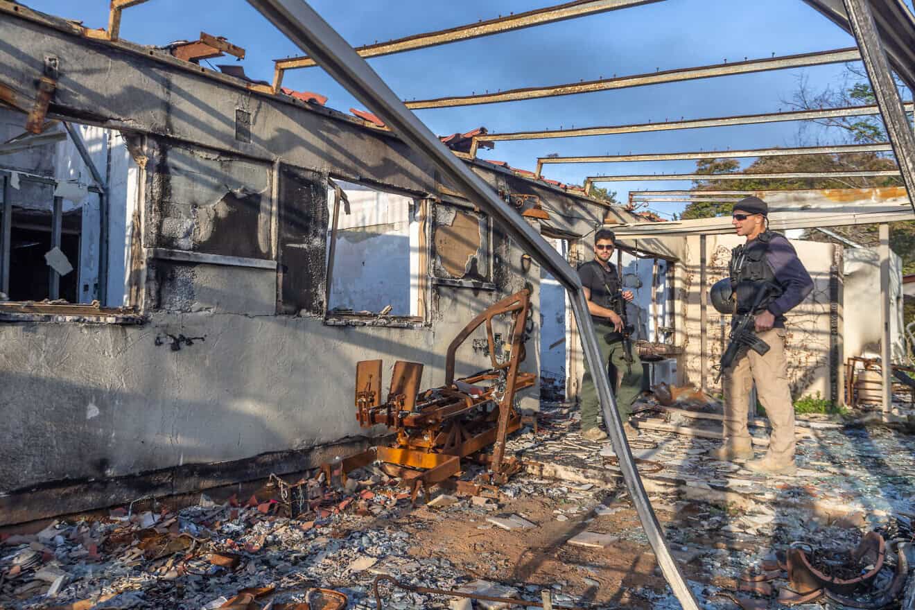 Destruction caused by Hamas terrorists when they infiltrated Kibbutz Nirim on Oct. 7, 2023, near the Gaza Strip, Jan. 21, 2024. Photo by Yossi Aloni/Flash90.
