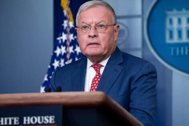Keith Kellogg, then-National Security Advisor to U.S. Vice President Mike Pence, speaks during a press briefing on Sept. 22, 2020, in the Brady Briefing Room of the White House in Washington, DC. Photo by Saul Loeb/AFP via Getty Images.