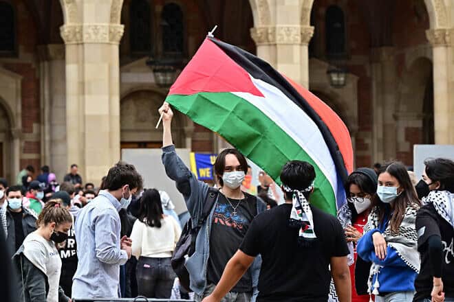 Pro-Palestinian students and activists demonstrate at the University of California Los Angeles (UCLA) on April 25, 2024. Photo by Frederic J. Brown/AFP via Getty Images.