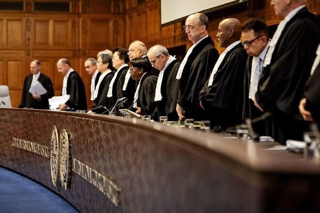 A hearing at the International Court of Justice, as part of the proceedings aiming to set a legal framework on how countries should tackle climate change, in The Hague on Dec. 4, 2024. Photo by Robin van Lonkhuijsen/ANP/AFP via Getty Images.