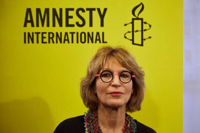 Amnesty International Secretary-General Agnès Callamard presents a report about Israel at a press conference in The Hague, Dec. 4, 2024. Photo by Pierre Crom/Getty Images.