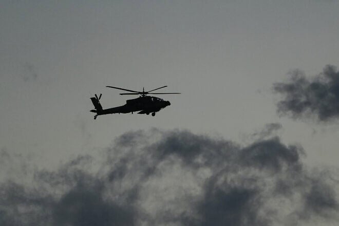 An Israeli Air Force helicopter near the border with Lebanon, on Oct. 17, 2024. Photo by Ayal Margolin/Flash90.