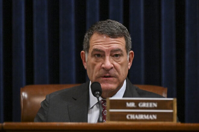 Rep. Mark Green (R-Tenn.) makes his opening statement to Alejandro Mayorkas, secretary of the U.S. Department of Homeland Security, as he prepares to testify during a House Committee on Homeland Security hearing: “A Review of the Fiscal Year 2025 Budget Request for the Department of Homeland Security,” at the Canon House Office Building in Washington, D.C., on April 16, 2024. Photo by Ricky Carioti/“The Washington Post” via Getty Images.