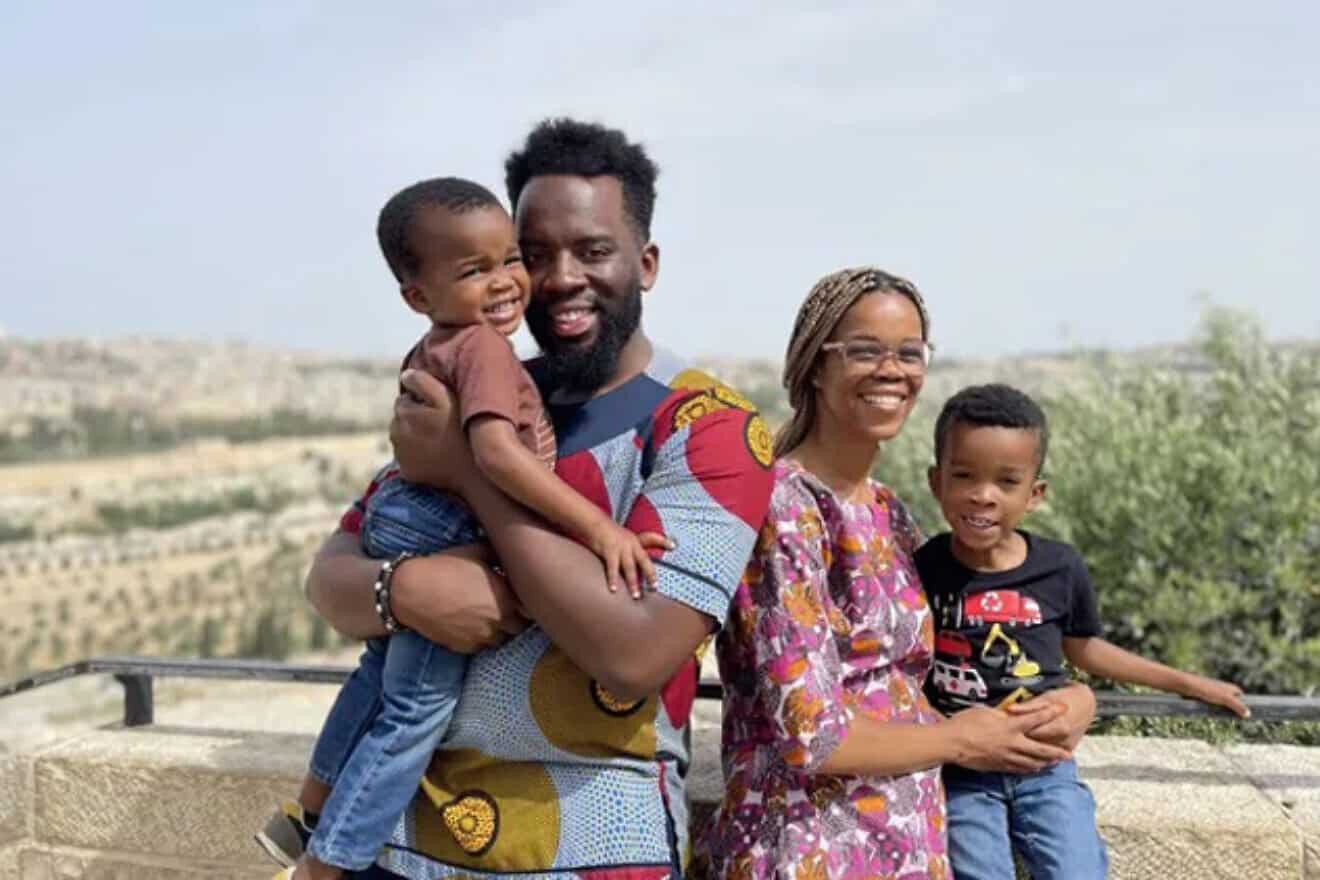 Olga Washington with her husband, Joshua Washington, and their sons Ezra and Jonah in Israel. Credit: Courtesy of StandWithUs.