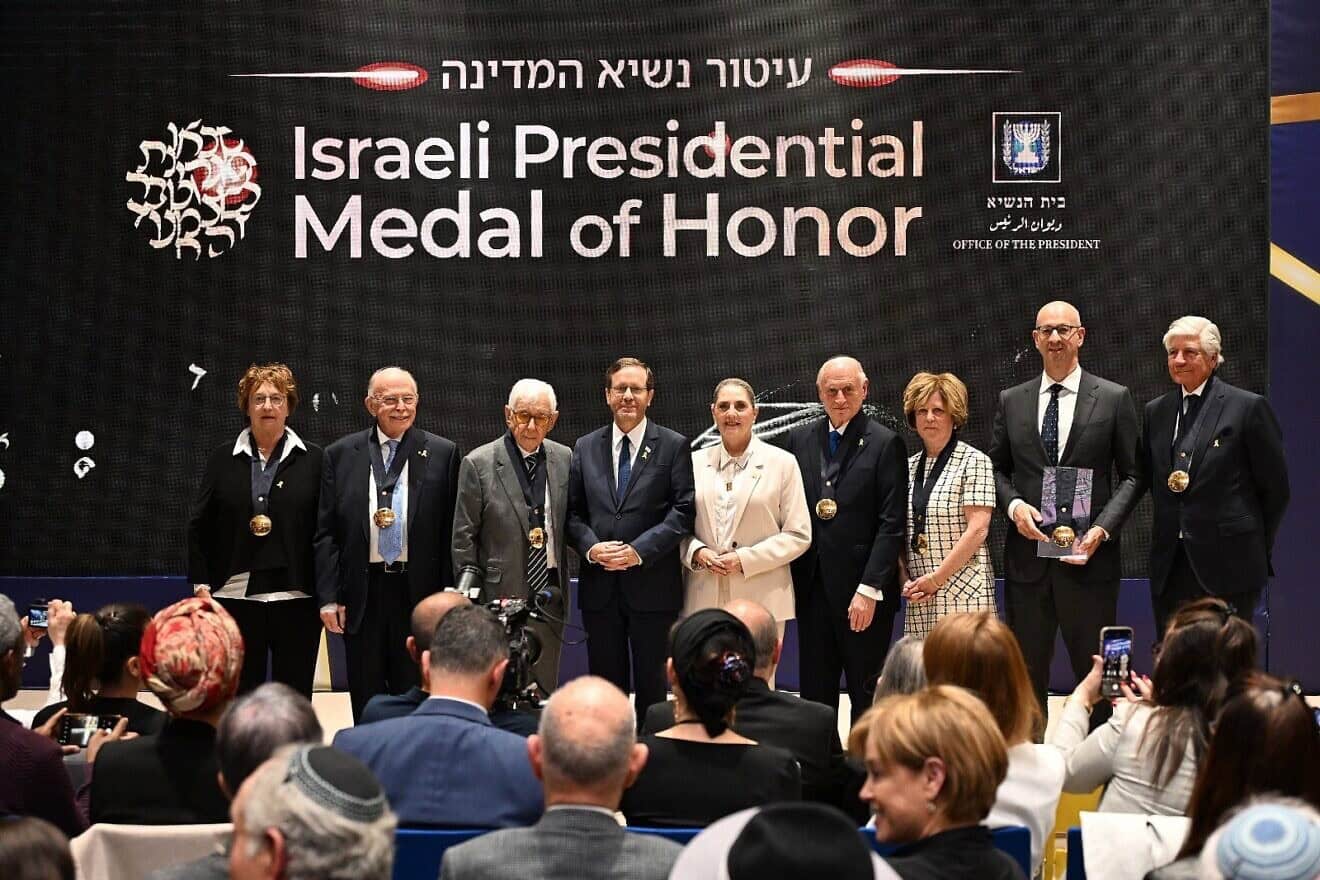 Israeli President Isaac Herzog awards the Israeli Presidential Medal of Honor to eight global leaders for their outstanding contributions to Israel and the Jewish people during a ceremony in Jerusalem, Jan. 8, 2024. Credit: Haim Zach/GPO.